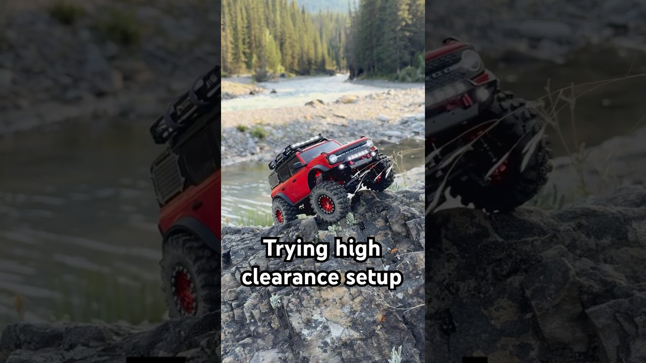 TRX4M Bronco tries high clearance setup along a river bank. 