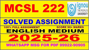 MCSL 222 solved assignment 2025-26 in English || mcsl 222 solved assignment 2026 || mcsl222 2025-26