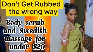 Filipina is getting a massage for the first time