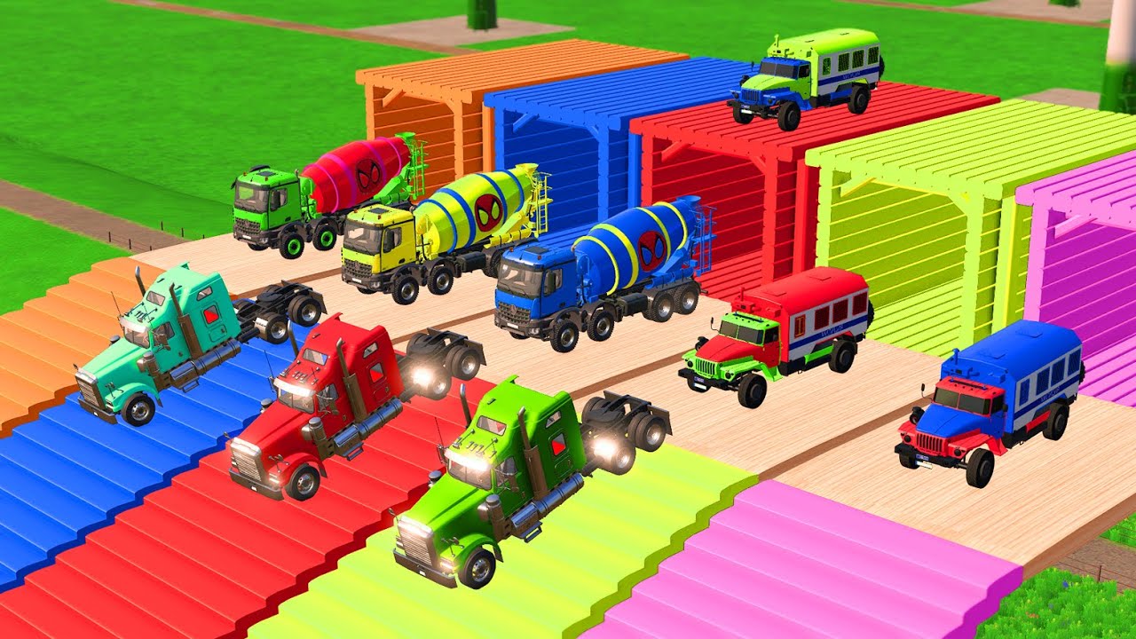 LONG CONVOY OVERSIZED TRANSPORT POLICE, MINI CEMENT MIXERS, FIRE DEPARTMENT, AMBULANCE! FS 22