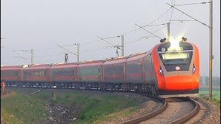 🧡Saffron Vande Bharat Exp on huge Barsoi Curve: NJP-Patna Vande Bharat 1st Commercial Run