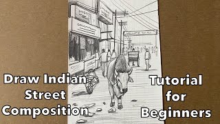 Draw indian street composition tutorial for Beginners | #composition #drawingtutorial