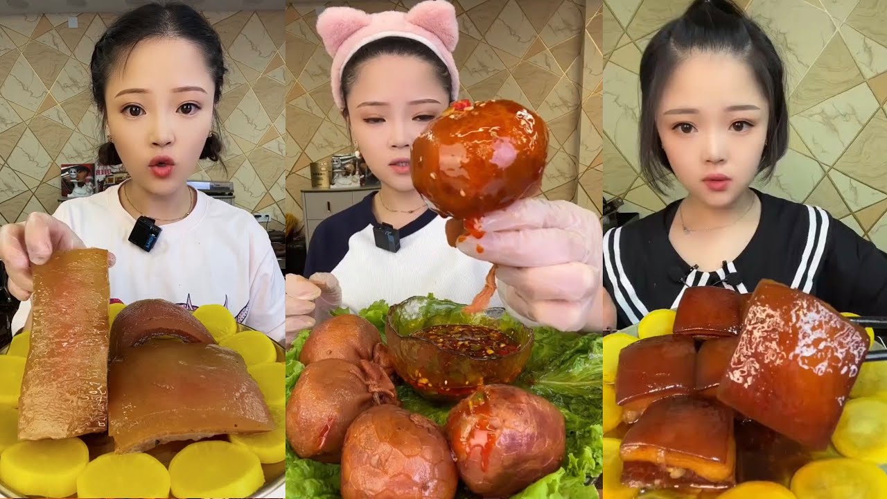 ASMR Mukbang |"BIG BITE" Chinese Girls Eating Pork Belly" Enjoying Delicious Treats, 음식 먹방 모음이 