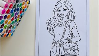 Coloring a Beautiful Barbie Page! 🎨✨ Relaxing Art Session | Satisfying Marker Sounds &amp; No Talking ✨