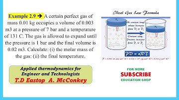 Example 2.9 Calculate: (i) the molar mass of the gas: (ii) the final temperature.