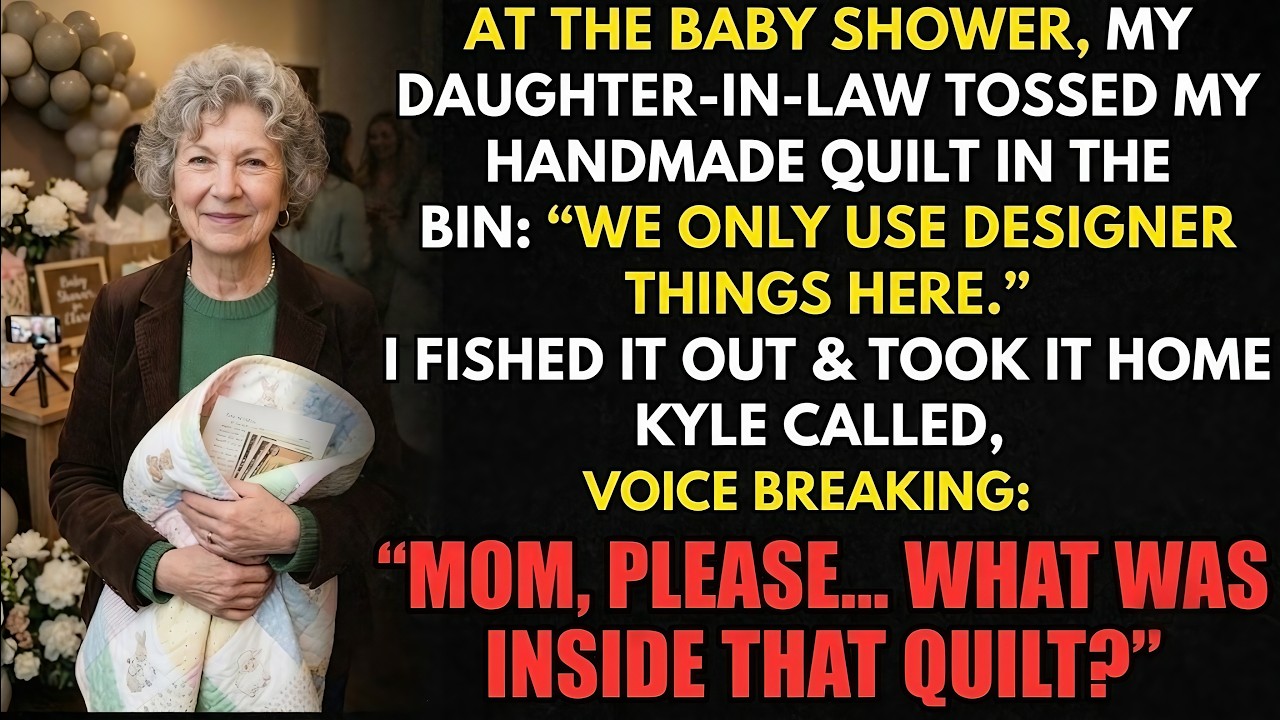 At my grandson's baby shower, my daughter-in-law lifted the quilt I'd spent five months hand-sewing, sneered, and dropped it into the trash can. "We're sticking to a curated high-end aesthetic,"...