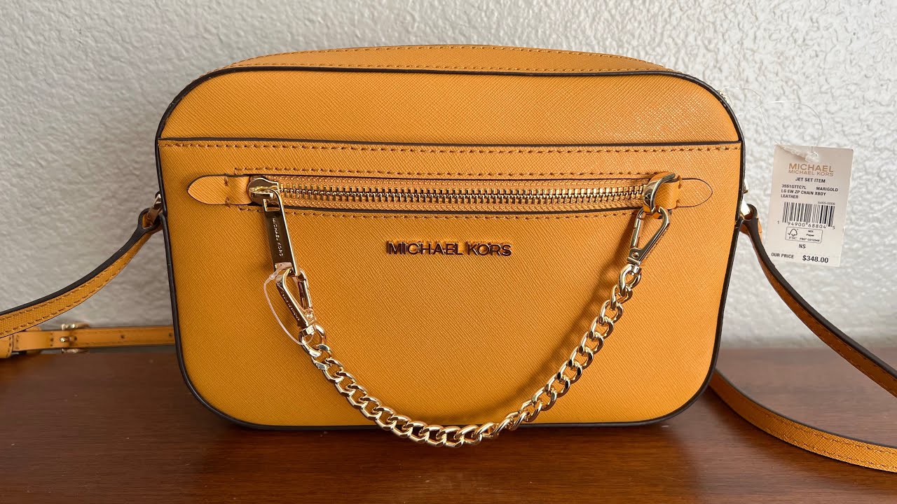 Michael Kors Voyager Large East West Tote Bag Pebbled Leather Marigold Yellow