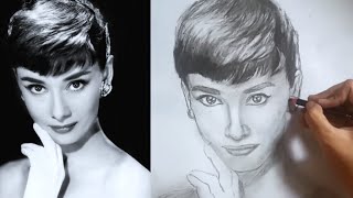 How to draw human faces - Loomis method - Audrey hepburn - charcoal portrait -  Aleezay Da Vinci
