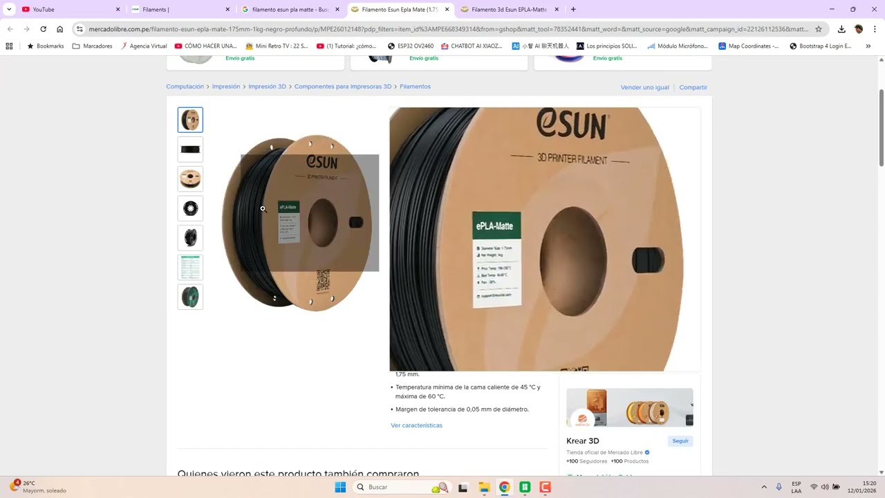 Perfiles de filamento Esun para impresoras bambu lab