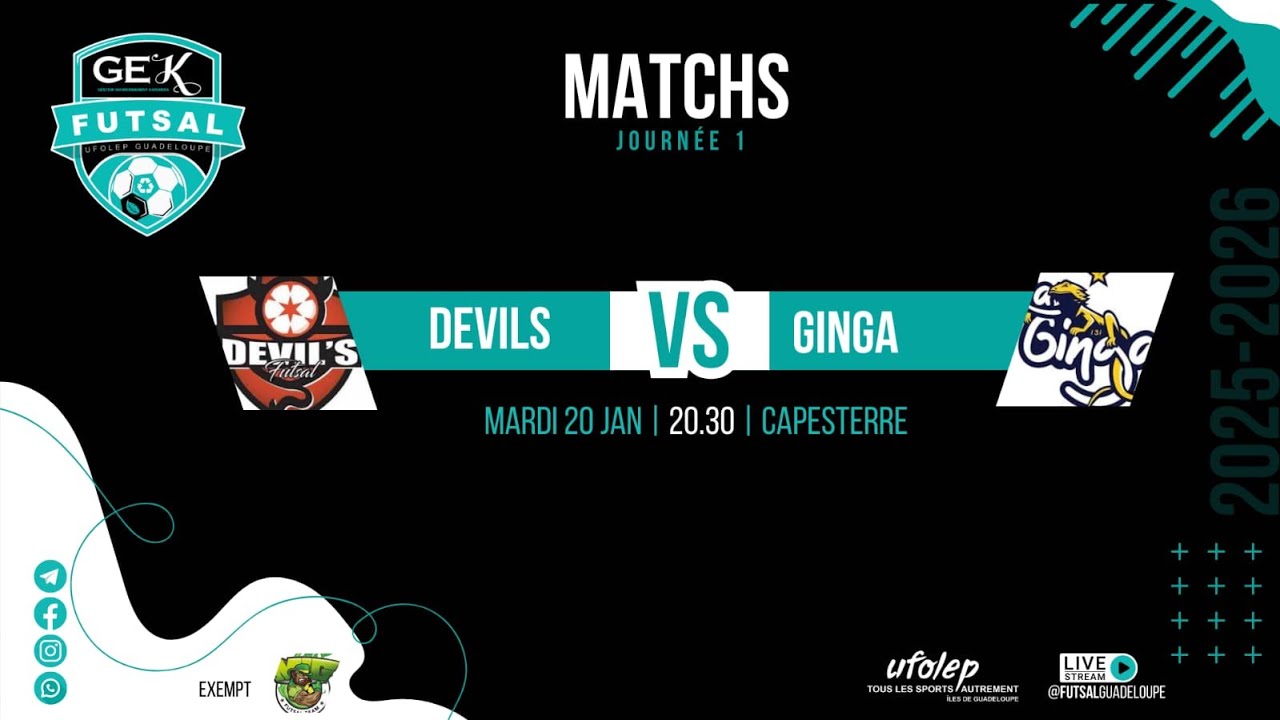 Championnat GEK FUTSAL Journée 14 DEVIL'S vs GINGA Mardi 20 Janvier 2026