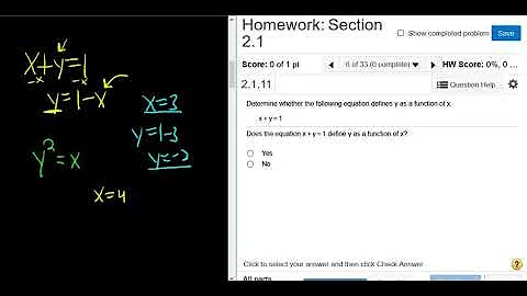 Determine if x + y = 1 is a Function of x College Algebra MyMathlab Homework