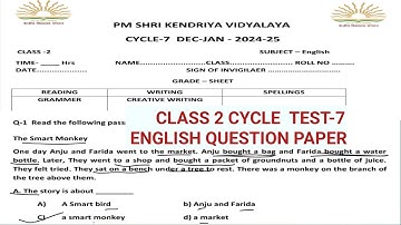 English class 2 cycle test 7 KVS question paper/class 2 paper