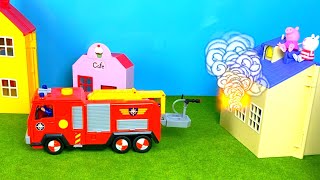 Fire Truck rescues Peppa Pig | toy vehicles for kids