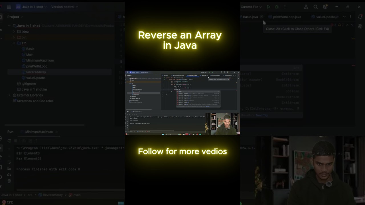 Reverse an Array Short vedio | Array in one shot 