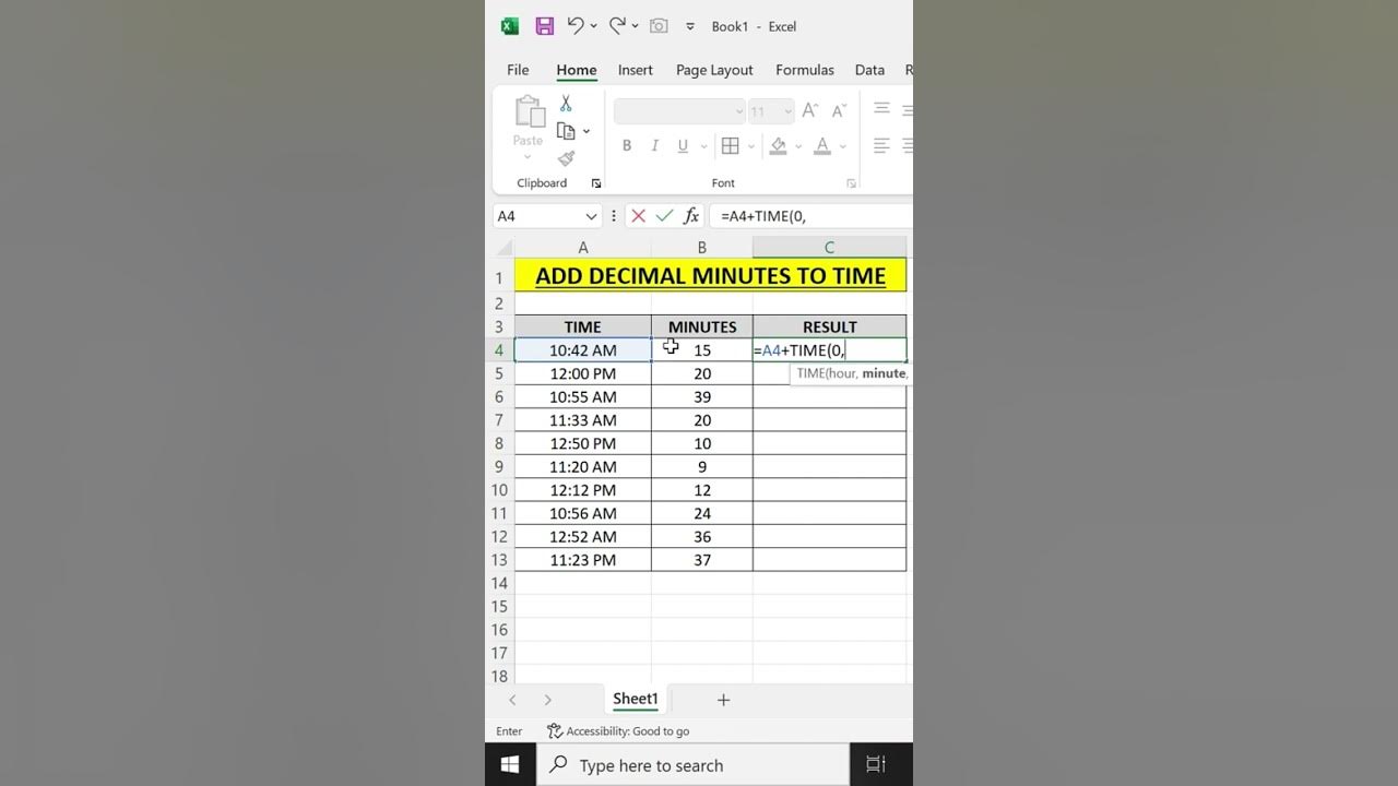 Add minutes to time in excel viral shorts excel youtube