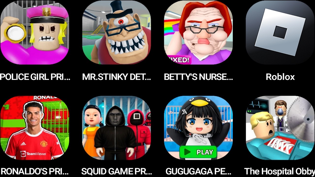 POLICE GIRL PRISON,MR. STINKY DETENTION,Betty's Nursery,Roblox,RONALDO PRISON,SQUID GAME PRISON...