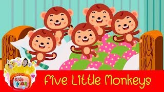 Video thumbnail of "Five Little Monkeys Jumping On The Bed | ลิง 5 ตัวกระโดดบนเตียง เพลงเด็กภาษาอังกฤษ"