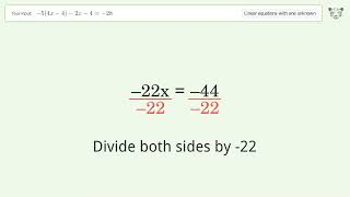 Linear equation with one unknown: Solve -5(4x-4)-2x-4=-28 step-by-step solution