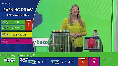 Evening SC winning lottery numbers for November 3, 2025