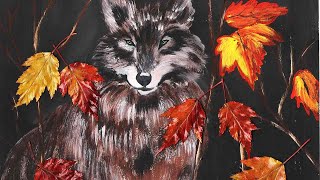 Как нарисовать волка в чаще леса гуашью. Рисуем волка в осенней листве поэтапно. Мастер класс, волк.