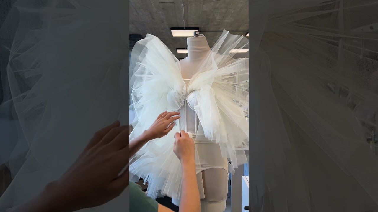 Making of: #McQueenSS23 mesh bodysuit with Hieronymus Bosch whitework embroidery and tulle dress.