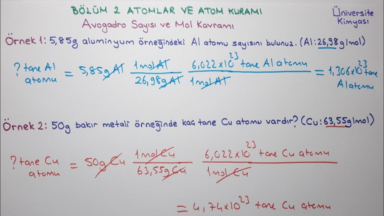 Genel Kimya 1-Bölüm 2-Atomlar ve Atom Kuramı-Avogadro Sayısı ve Mol Kavramı 6