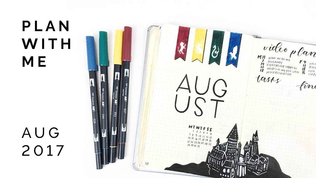 hogwarts themed bullet journal plan with me ⚡ august 2017