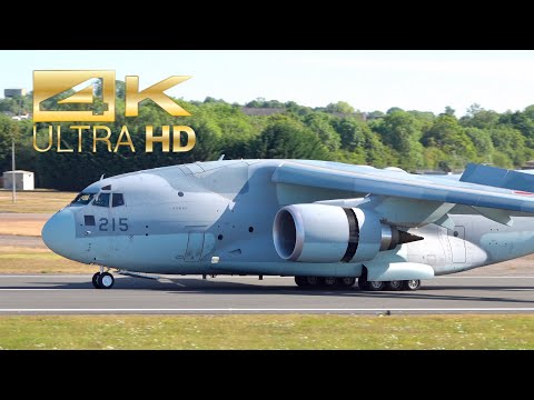 (4K) Kawasaki C-2 Japan Air Self Defense Force JASDF arrival at RAF Fairford RIAT 2022 AirShow