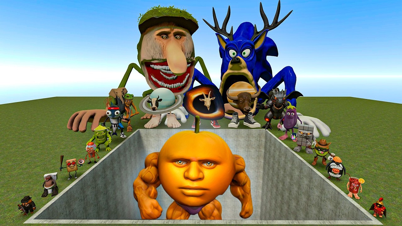 AI Brainrot Memes vs Odindindun Bosses in Giant Pit – Gmod Chaos