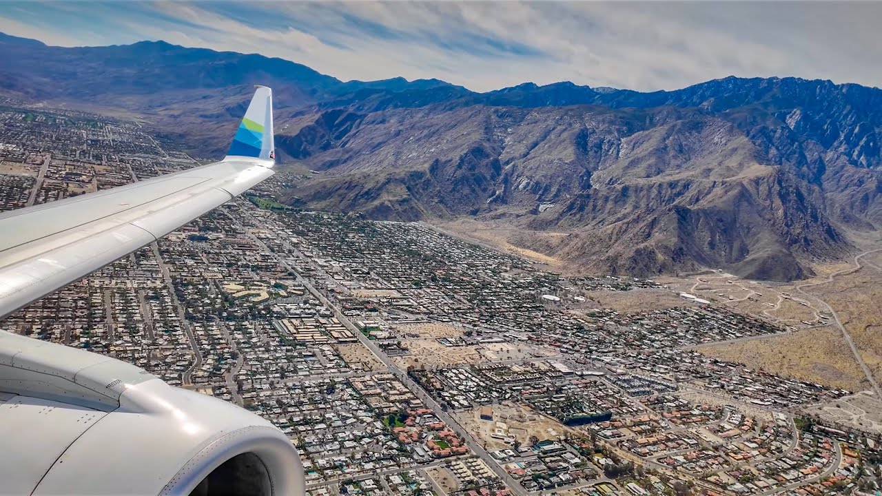 SCENIC TAKEOFF FLYING OUT OF PALM SPRINGS!! BEAUTIFUL MOUNTAIN SCENERY DURING TAKEOFF!! 4K - W/ ATC