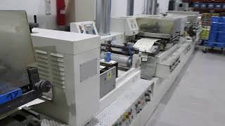 Franchini Sericonvert 330 Label Press
FRANCHINI SERICONVERT 330 LABEL PRESS
Year of Manufacture: 1994
Units: 4 screen
Hot stamping unit
Drying: 4 UVI
Hot air dryer, 1st unit
Die cut: flat
Unwind maximum diameter: 80cm
Rewind maximum diameter: 45cm
Maximum speed: 5000 prints/hour
2nd process: included eyen sensor for 2nd process
Web width: 340mm
Printing
Format: width 330mm x length 250mm maximum
Width: 100mm x length 20mm minimum
Hot stamping: width 320mm x length 240mm
Screen
Dimensions: 58cm x 60cm
Complements: perforation between unit 1 and unit 2 to make a mark without printing
Reverse printing between unit 1 and unit 2
End machine knives
If you would like further information on the Franchini Label Press please contact sales@polygraphica.com or telephone +44 1924 200444.
www.polygraphica.com Franchini Sericonvert 330 Label Press