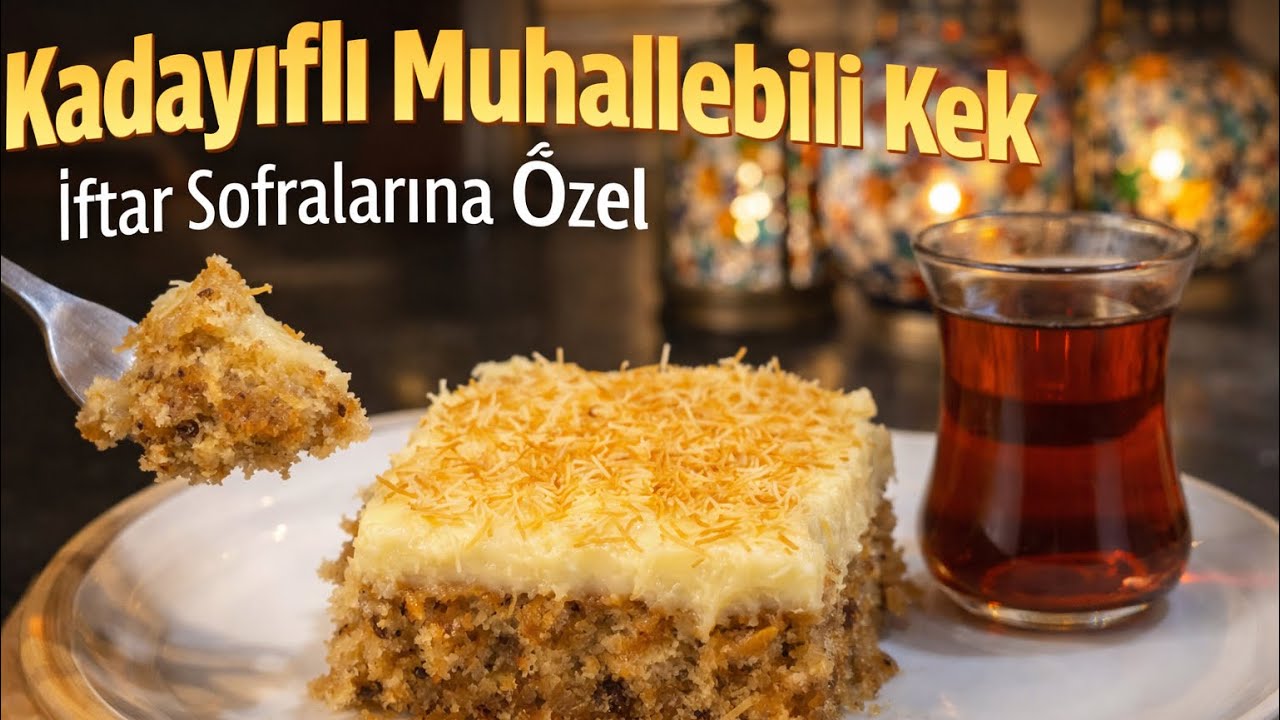 İftar sofralarınıza çok yakışacak kadayıflı muhallebili kek 