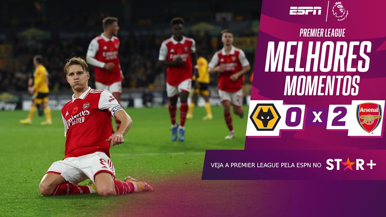 ARSENAL BATE O WOLVERHAMPTON COM DOIS DE ODEGAARD E VAI PARA A COPA NA LIDERANÇA DA PREMIER LEAGUE