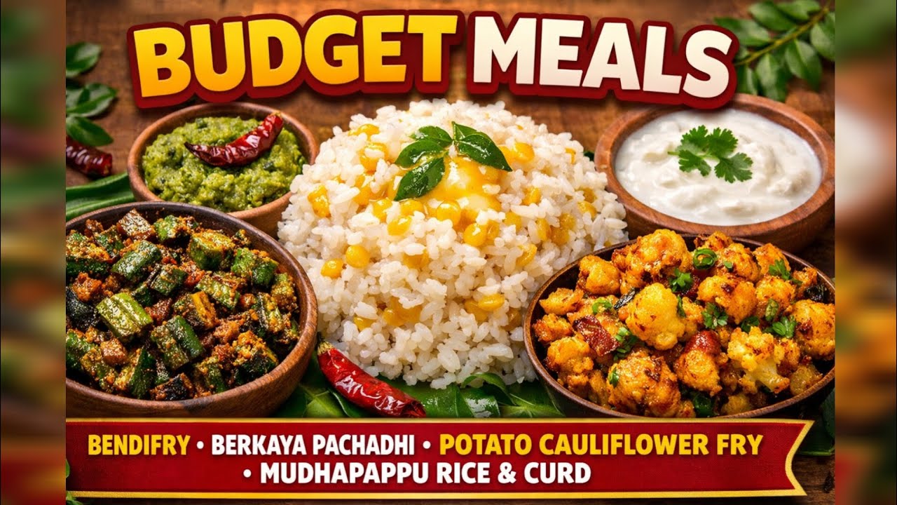 💰 తక్కువ ఖర్చుతో పూర్తి భోజనం | బెండకాయ ఫ్రై, బీరకాయ పచ్చడి, ముద్దపప్పు అన్నం & పెరుగు|#video #viral