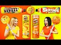 YELLOW VS ORANGE COLOR CHALLENGE || Eating Everything In One Color For 24 Hours By RATATA!