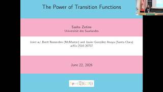The Power of Transition Functions
Speaker: Sasha Zotine, Saarland University
Date: June 22, 2026
Abstract: http://www.fields.utoronto.ca/talks/Power-Transition-Functions
Spec(Q¯(ζ(3))): http://www.fields.utoronto.ca/activities/25-26/specbarqzeta3 The Power of Transition Functions