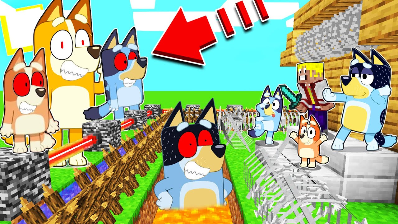 TODA LA FAMILIA DE BLUEY MUTANTE VS LOS HACKS DE CONSTRUCCIÓN EN MINECRAFT