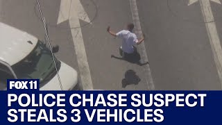 Police chase: Suspect in custody after carjacking three vehicles across LA County