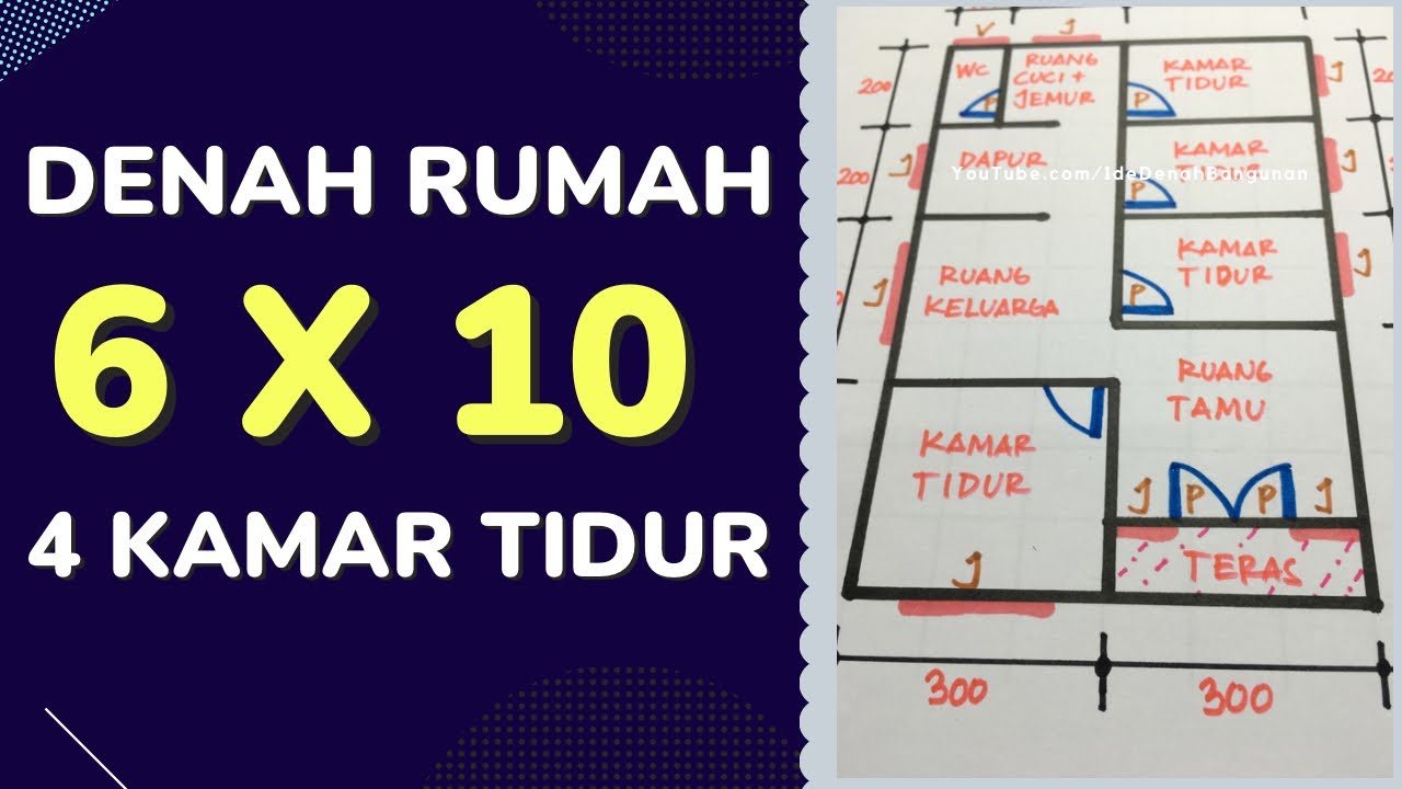 Desain Denah Rumah 6x10 4 Kamar Tidur Yang Sederhana dan Ideal