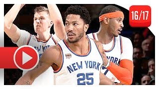 Carmelo Anthony, Derrick Rose & Porzingis Full Highlights vs Hornets (2017.01.27) - 49 Pts Total