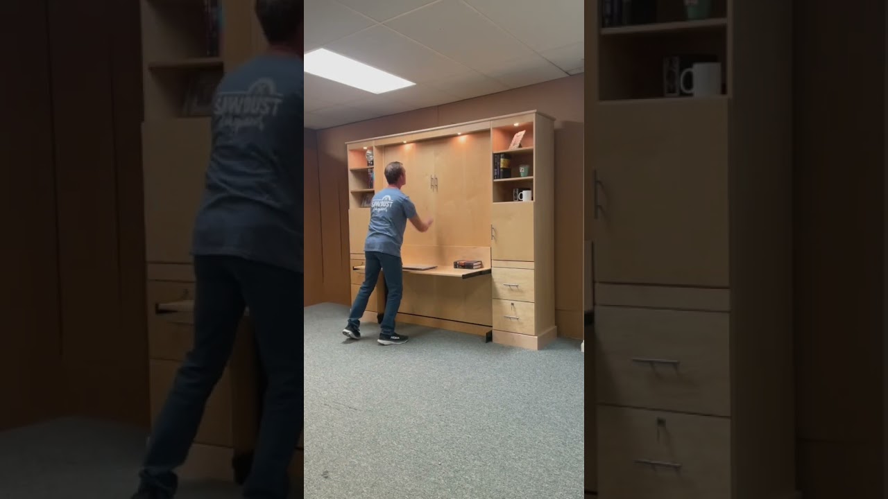 Natural finish Murphy Bed and Stay Level Desk