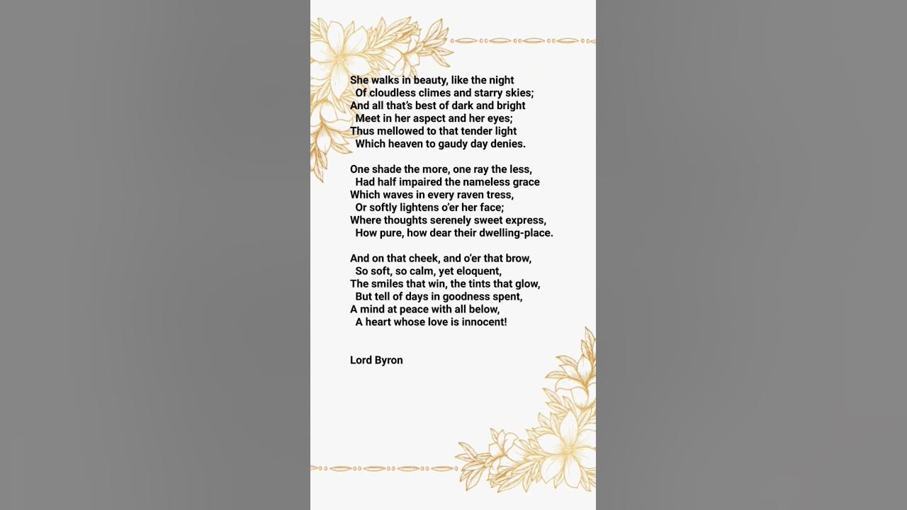 She Walks in Beauty Lord Byron #live #poem  #byron #popular #love #shorts #short
