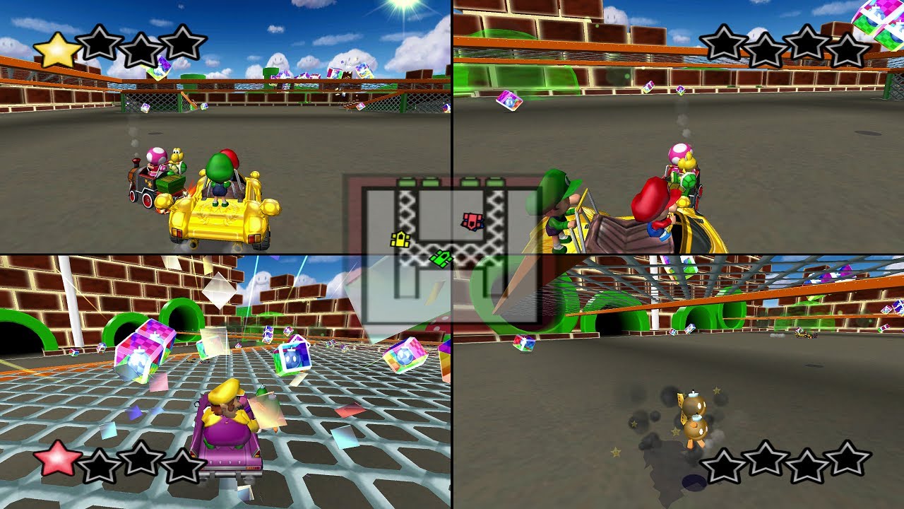 Mario Kart Double Dash!!: Bob-omb Blast: Pipe Plaza 4 player Netplay 60fps