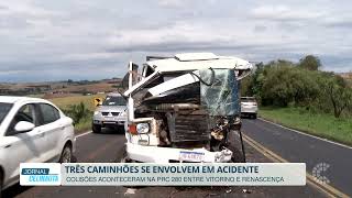 Três caminhões se envolvem em acidente entre...