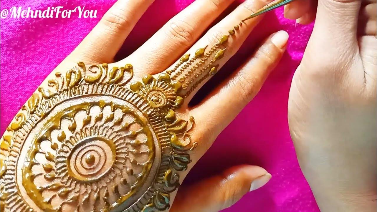Beautiful back hand round mehndi design || Gol tikki mehndi - YouTube