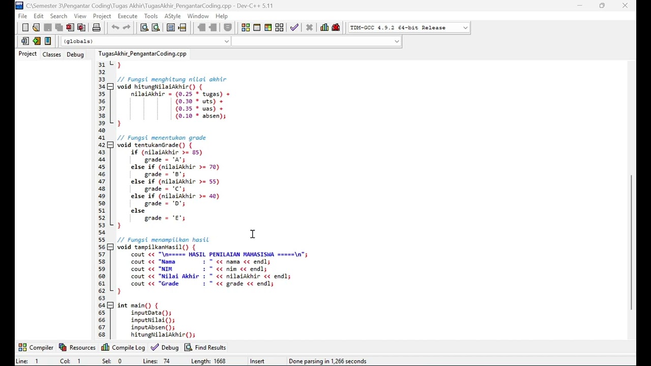 Tugas Akhir Pengantar Coding (Program Pengelolaan Nilai Mahasiswa)