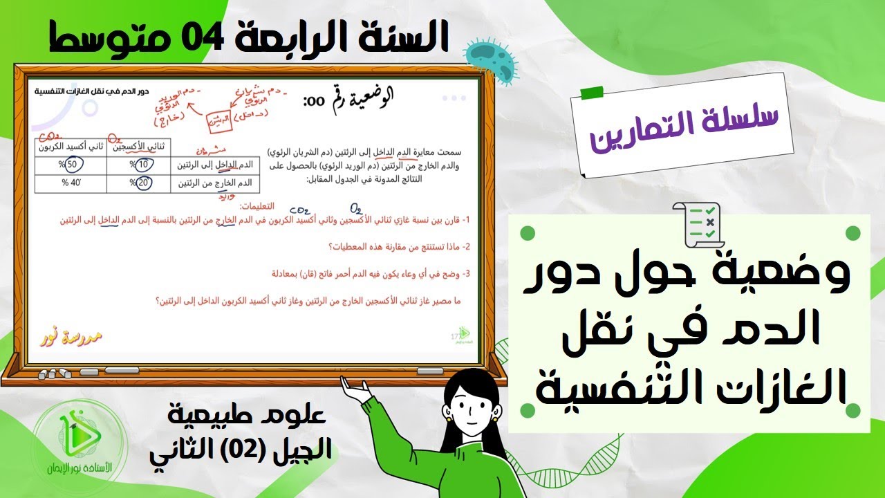 تمرين حول دور الدم في نقل الغازات التنفسية علوم طبيعية سنة 04 متوسط