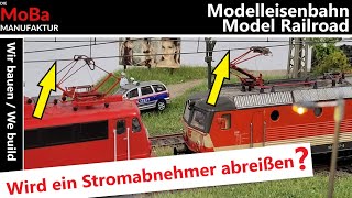 Overhead line and test run with pantograph - construction of a Roco DCC layout - model railway H0