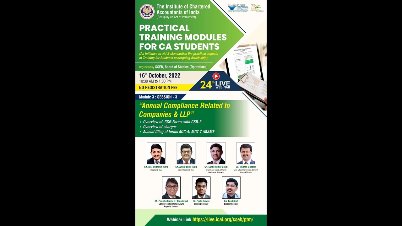 24th Live Webinar on “Practical Training Modules for CA Students” - YouTube