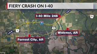 Fiery crash on I-40 in Arkansas